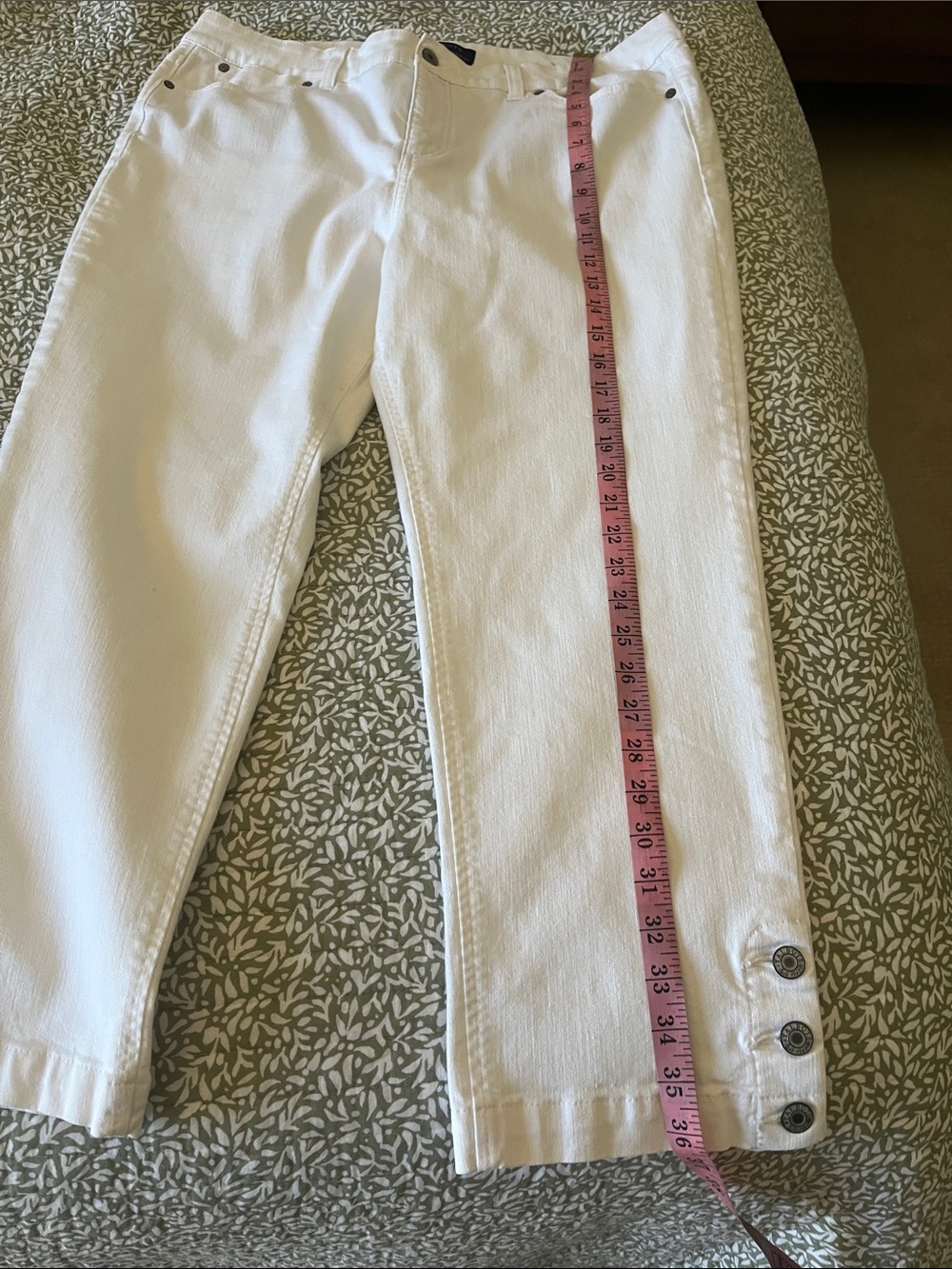 Talbots White Cropped Button-Hem Pants - Picture 7 of 8